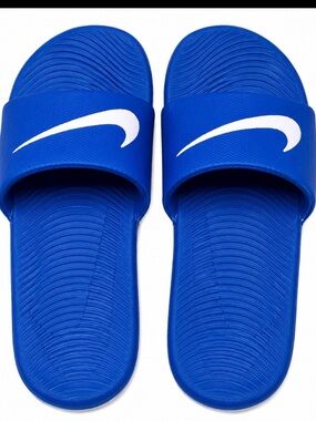 Nike Boys KAWA Royal Blue Slide Sandals with White Swoosh.   Size 13.    EUC